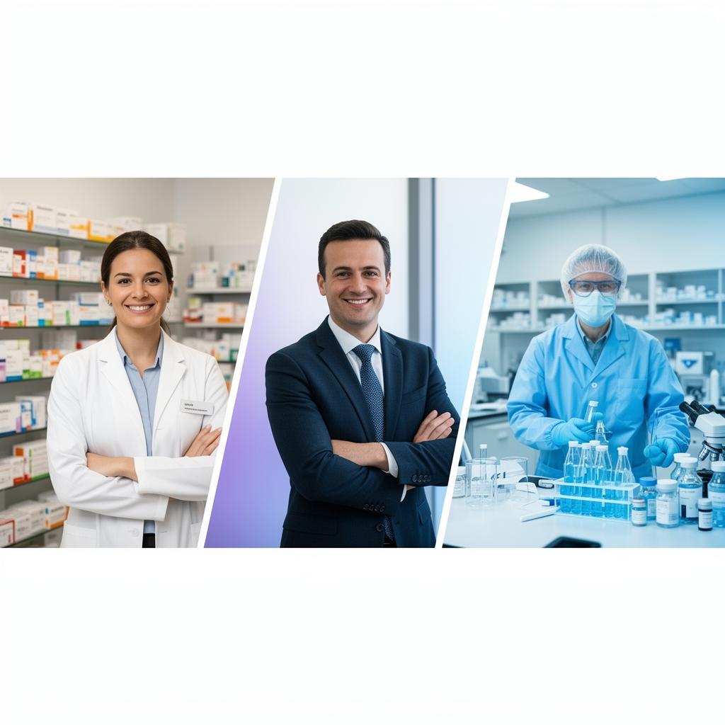 A pharmacist, a medical sales professional, and a pharmaceutical lab technician — the three RxPath partner types.